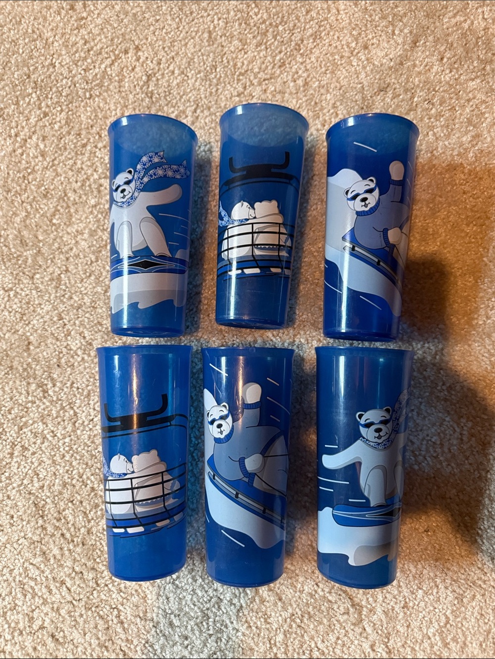 Tupperware Set of 6 Blue Polar Bear Themed Plastic Cups